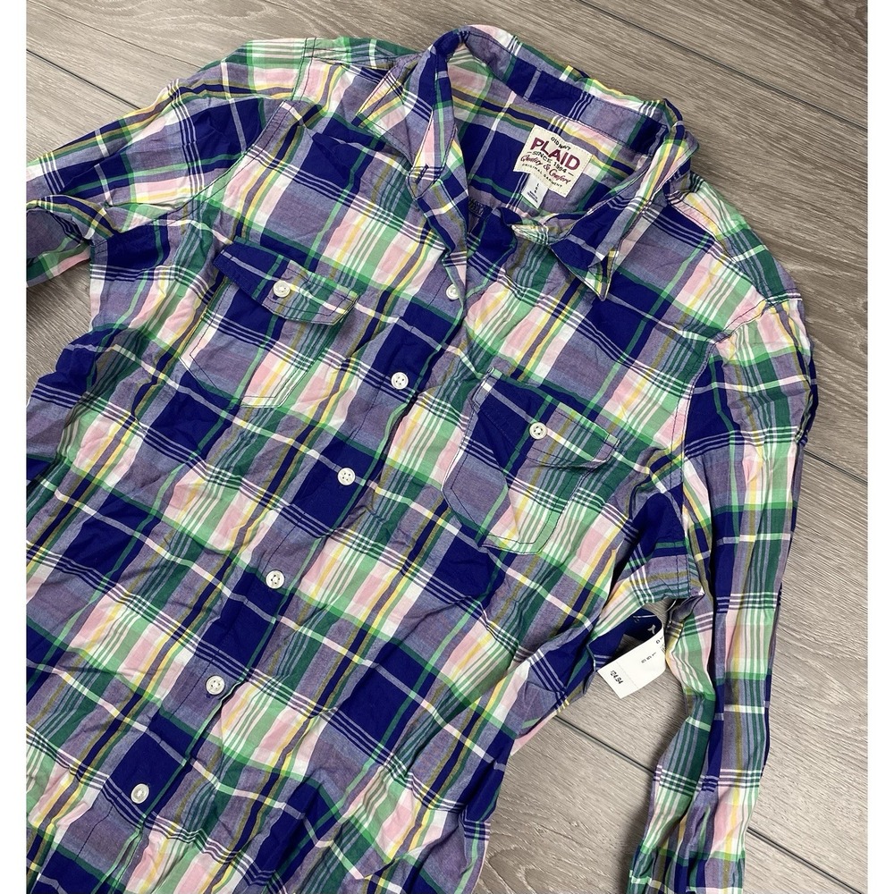 Old Navy Women's Long Sleeve Button Up Plaid Shirt Blue Size Large New